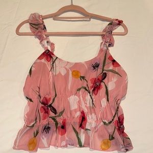 Leith floral ruffle crop tank top medium